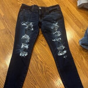 American Eagle By Payless Ripped Dark Blue Skinny Jeans